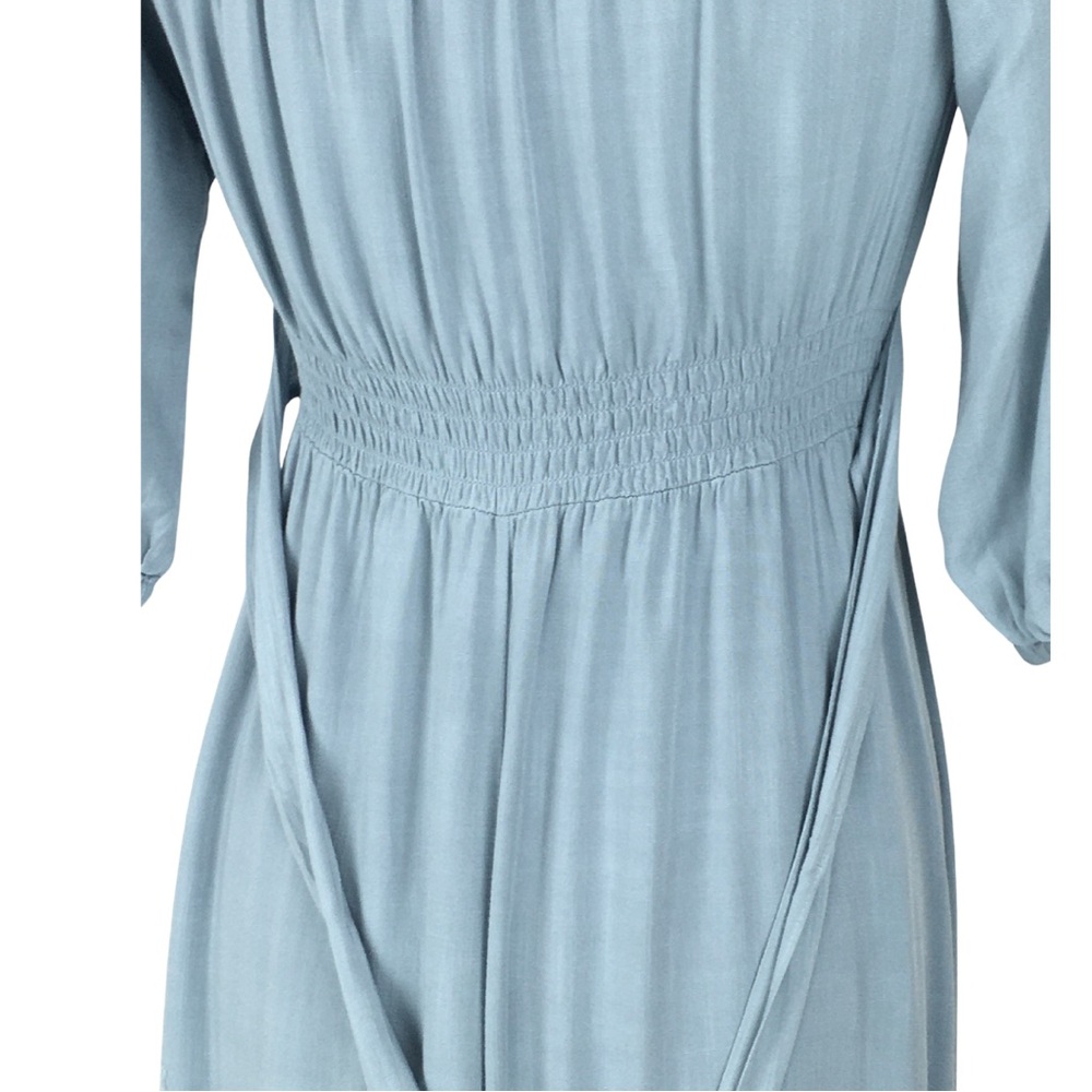 Forever 21 Chambray Blue Off Shoulder 3/4 Sleeve Smocked Waist Maxi Dress Small - Picture 10 of 13
